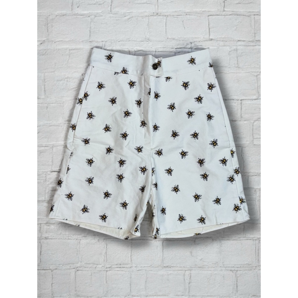 Unbranded Women’s Small White Bumblebee Embroidered Bermuda Shorts Vacation